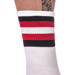 Barcode Berlin Chaussettes HALF SOCKS Stripes Blanc Noir Rouge